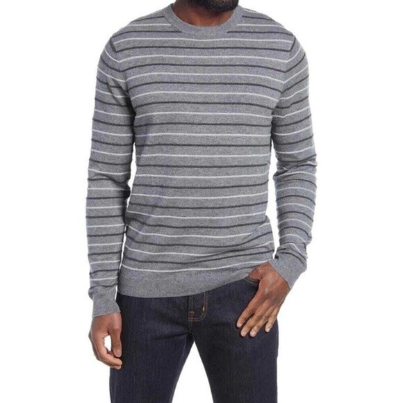 Nordstrom Sweater Mens Shop 2XL Gray Stripe Regular Fit Merino Wool Blend NWT - Picture 1 of 7